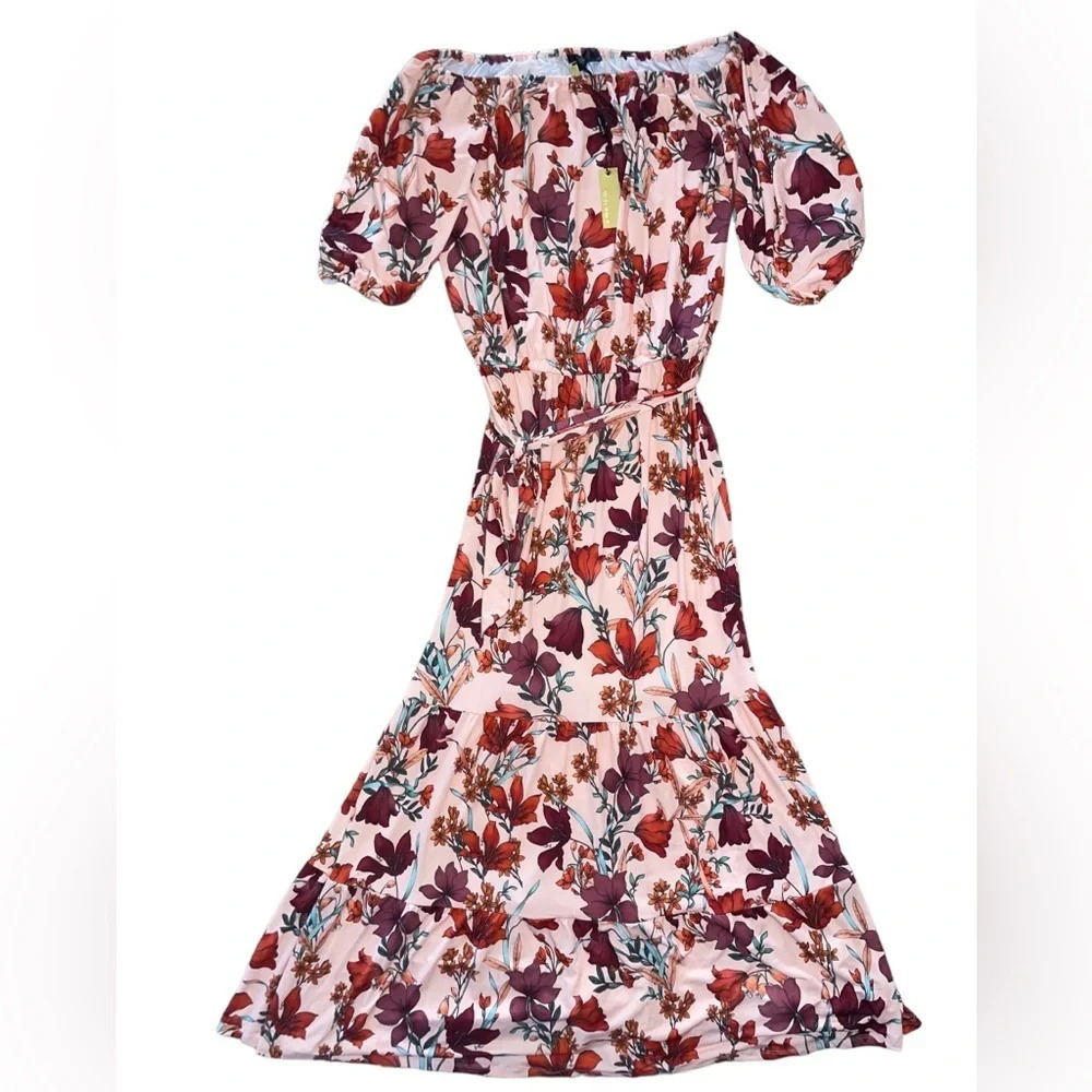 ALEXIA ADMOR Off The Shoulder Harlow Floral Maxi Dress Blush Size Large Boho